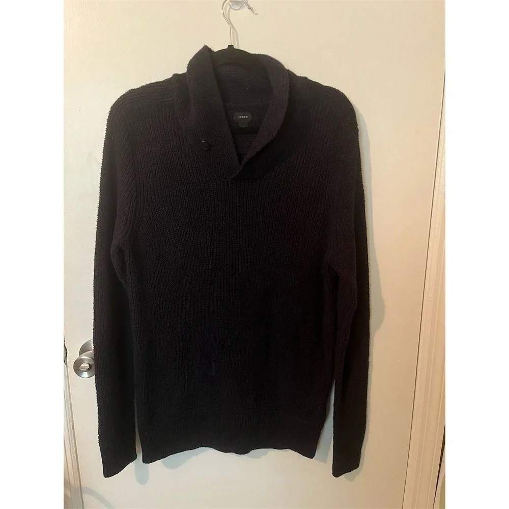 J.Crew‎ Men's Linen Blend Shawl Collar Pullover Knit Sweater Blue Size M